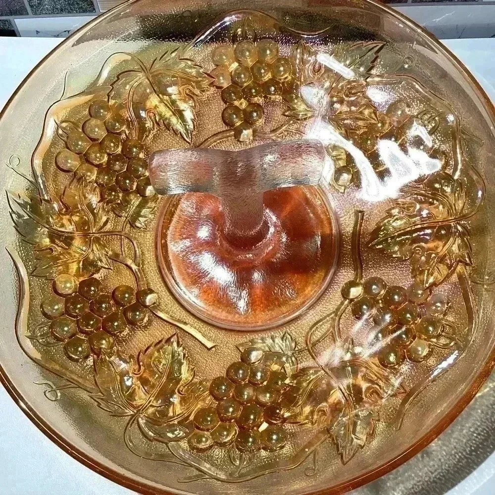 Vintage Imperial Carnival Glass Grape Design Candy Dish, Serving Dish